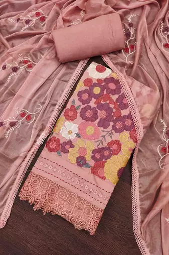 Women's peachpremium roman cotton embroidered unstitched dress material