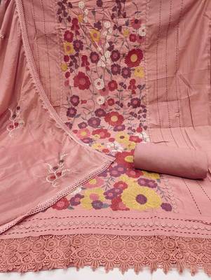 Women's peachpremium roman cotton embroidered unstitched dress material 3