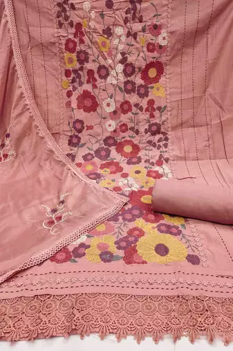 Women's peachpremium roman cotton embroidered unstitched dress material