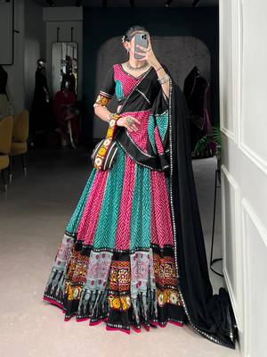 Rayon Bandhej Ajarakh Print Gamthi Lace Detailing Lehenga choli 1