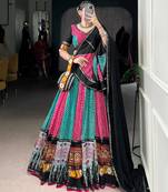 Rayon Bandhej Ajarakh Print Gamthi Lace Detailing Lehenga choli
