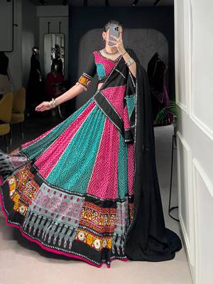 Rayon Bandhej Ajarakh Print Gamthi Lace Detailing Lehenga choli 2