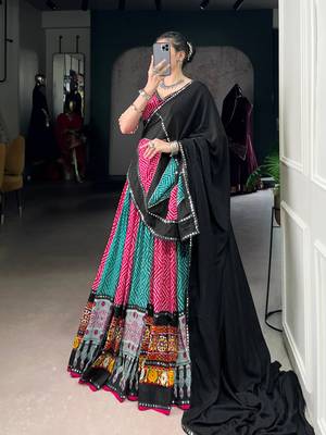 Rayon Bandhej Ajarakh Print Gamthi Lace Detailing Lehenga choli 3