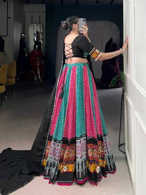 Rayon Bandhej Ajarakh Print Gamthi Lace Detailing Lehenga choli 4