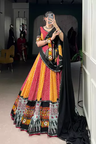 Rayon Bandhej Ajarakh Print Lehenga choli