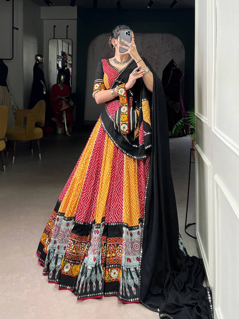 Rayon Bandhej Ajarakh Print Lehenga choli