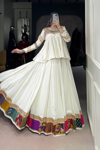 Lehenga in Rayon with Colorful Patched Borders and Gotta Patti Detailing 