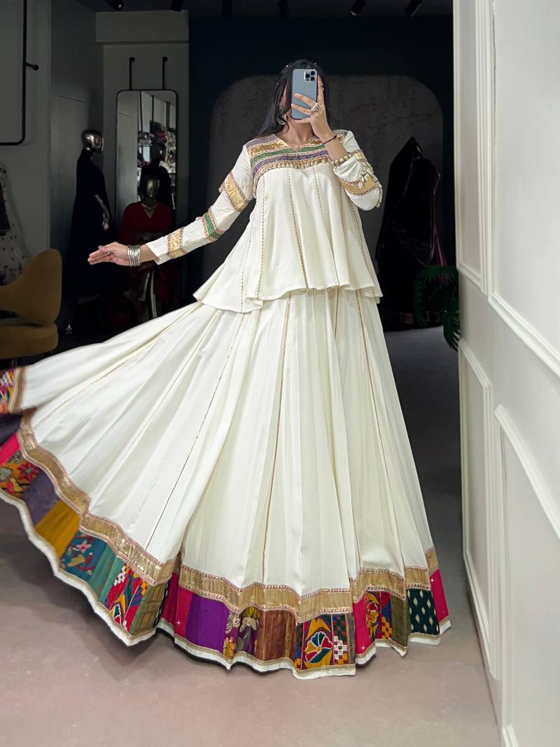 Lehenga in Rayon with Colorful Patched Borders and Gotta Patti Detailing 