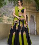 Ethnic Grace in Cotton Gamthi Work & Gota Patti Chaniya Choli with Cowrie Lace