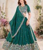 Glamorous Teal Green Sequins Embroidered georgette indian designer function wear lehenga dress