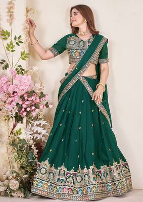 Glamorous Teal Green Sequins Embroidered georgette indian designer function wear lehenga dress 3