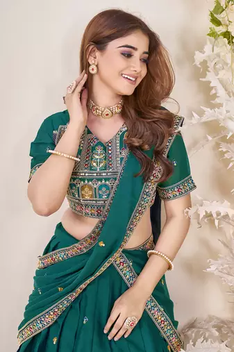Glamorous Teal Green Sequins Embroidered georgette indian designer function wear lehenga dress