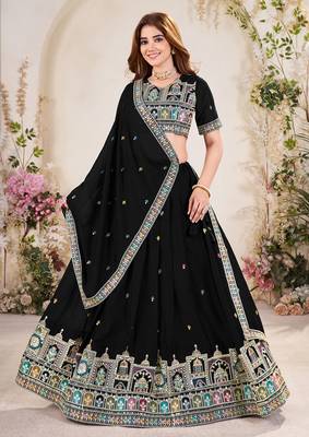 Glamorous Black Sequins Embroidered georgette indian designer wedding wear lehenga dress 1