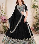Glamorous Black Sequins Embroidered georgette indian designer wedding wear lehenga dress