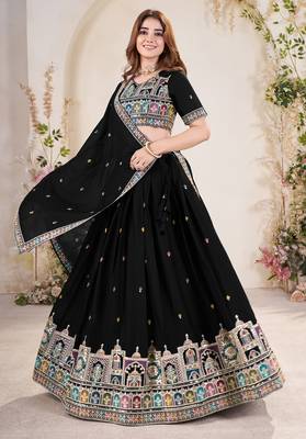 Glamorous Black Sequins Embroidered georgette indian designer wedding wear lehenga dress 2