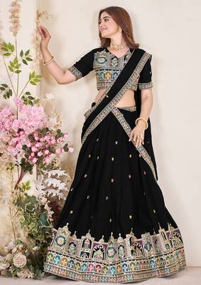 Glamorous Black Sequins Embroidered georgette indian designer wedding wear lehenga dress 3