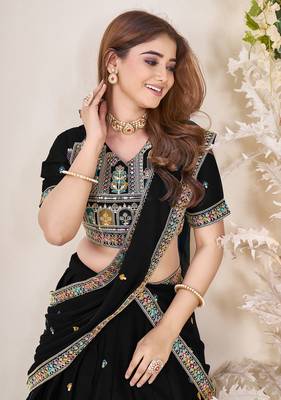 Glamorous Black Sequins Embroidered georgette indian designer wedding wear lehenga dress 4