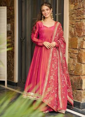 Pink Anarkali with Embroidered Dupatta 1