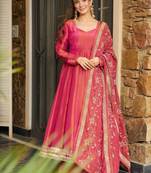 Pink Anarkali with Embroidered Dupatta