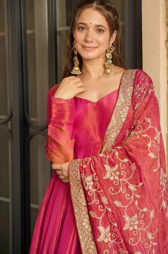 Pink Anarkali with Embroidered Dupatta