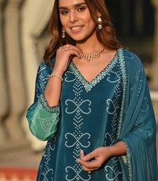 blue bandhani print kurta set