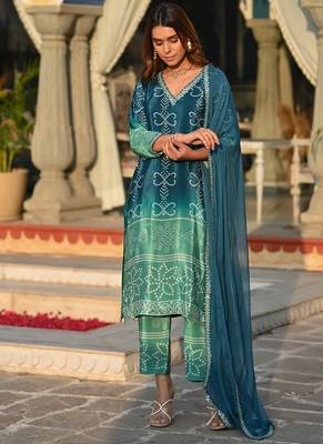 blue bandhani print kurta set 4