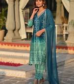 blue bandhani print kurta set