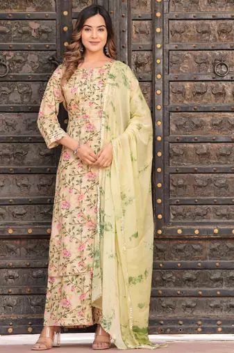 Elegant floral printed salwar suit with dupatta