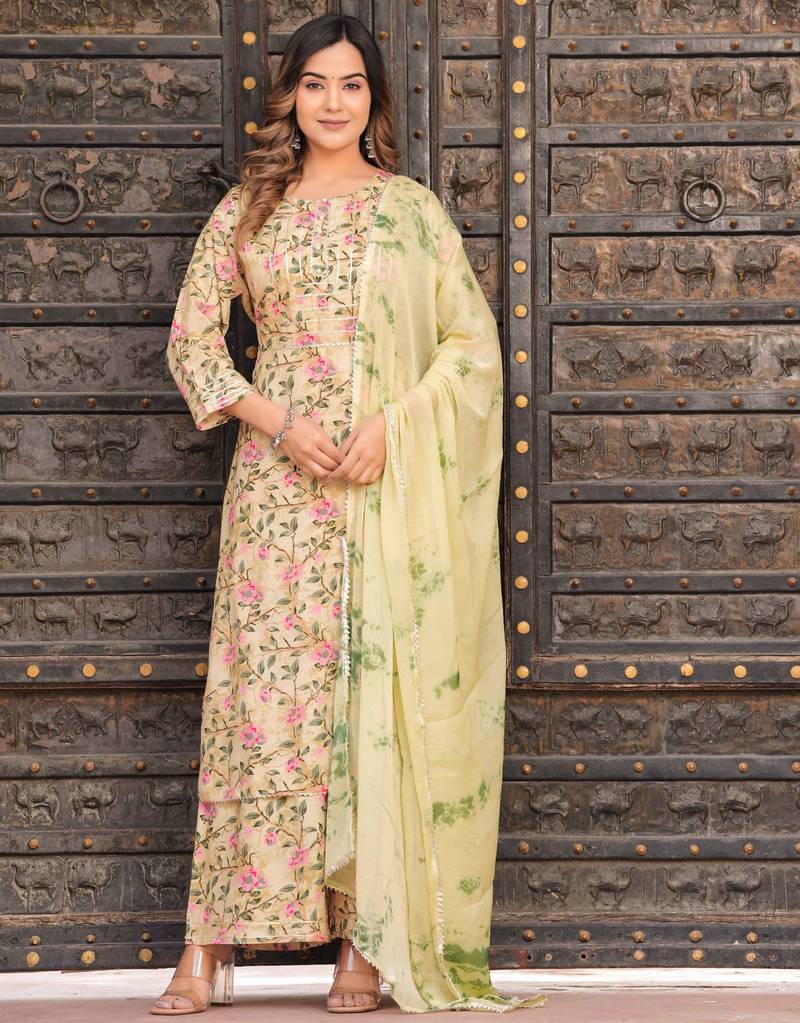 Elegant floral printed salwar suit with dupatta