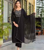 Elegant black embroidered kurta set with dupatta