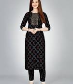 black printed kurta set with embroidered 
