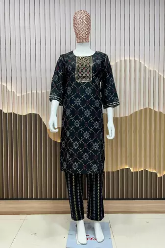 black printed kurta set with embroidered 