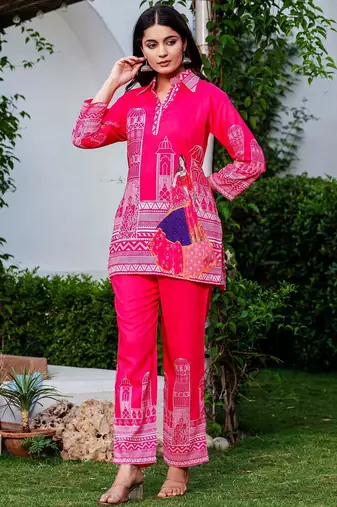 Vibrant pink architectural print co-ord set