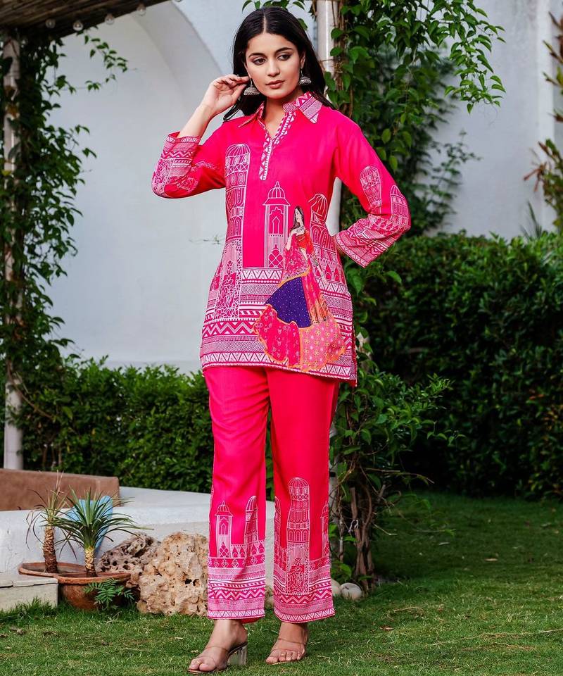 Vibrant pink architectural print co-ord set