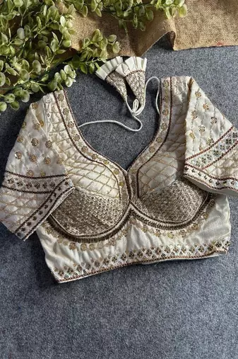 Wine Italian Silk Codding Sequence Peacock Work Bridal Blouse alterable upto 42 size