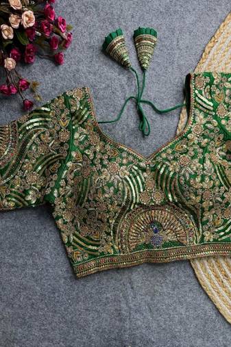 Pista Green Color Soft Cosmos Silk Blouse alterable upto 42 size