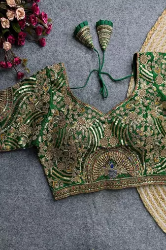 Pista Green Color Soft Cosmos Silk Blouse alterable upto 42 size
