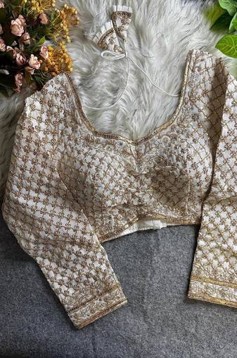 Off White Color Full Sleeve Partywear Blouse