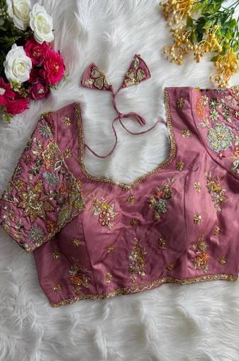 Red Color Bridal Bliss Apple-Cut Codding Work Blouse alterable upto 42 size