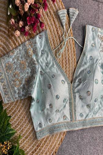 Sky Blue Colour V-Neck Bridal Blouse