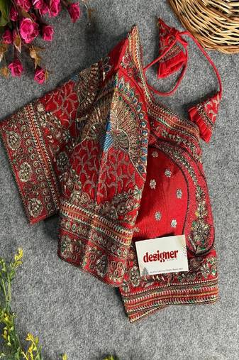 Black Color Bridal Italian Silk Embroidered Blouse alterable upto 42 size