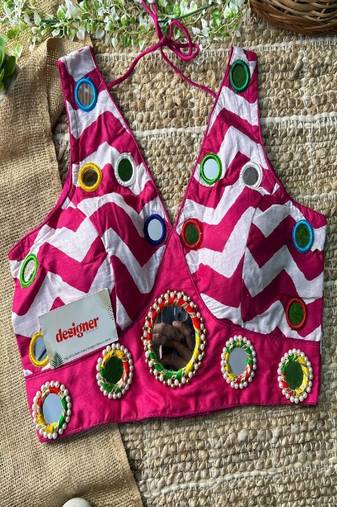 Rani Color Navratri Special Readymade Blouse with Mirror Work