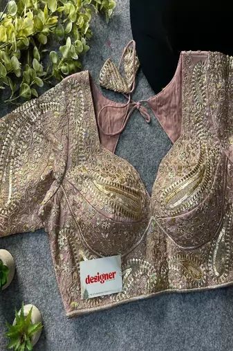 Onion Pink Color Italian Silk Readymade Designer Blouse with Sequin & Codding Work
