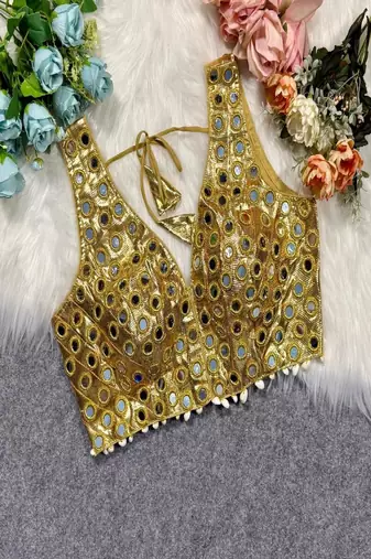 Yellow Color Navratri Special Readymade Mirror Work Blouse