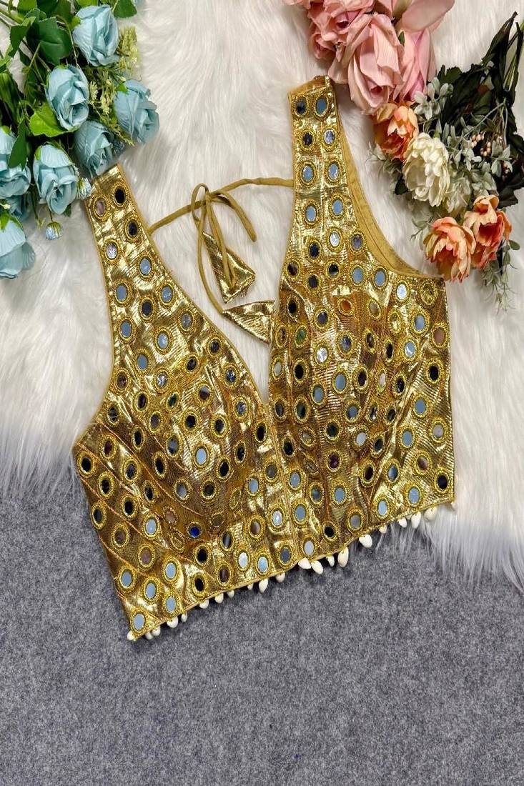 Yellow Color Navratri Special Readymade Mirror Work Blouse