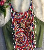 Mehndi Color Heavy Embroidered Readymade Blouse for Navratri