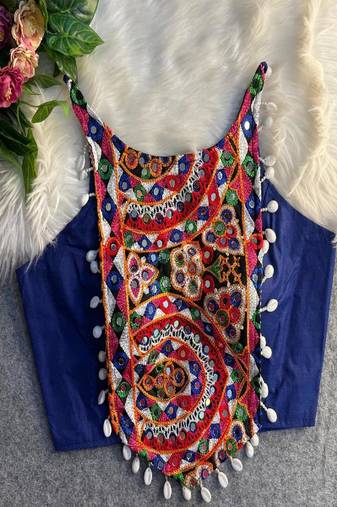 Blue Color Heavy Embroidered Readymade Blouse for Navratri