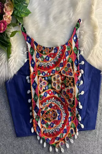 Blue Color Heavy Embroidered Readymade Blouse for Navratri