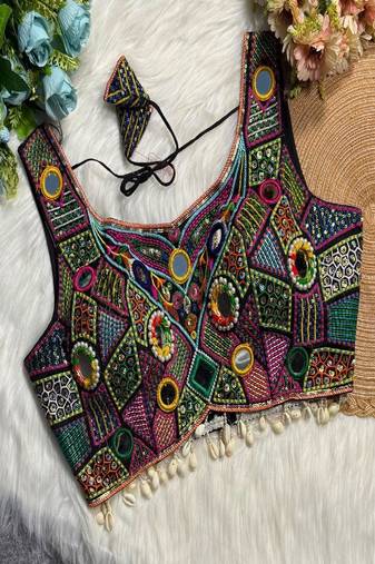 Black Sleeveless Navratri Handwork Readymade Blouse for Garba Nights