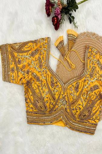 Yellow Color Heavy Apple-Cut Bridal Blouse